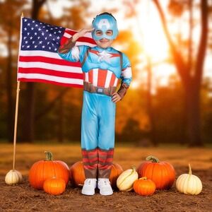 Captain America Child Costume w/Padded Muscle Chest Super Hero Halloween‎ 2T